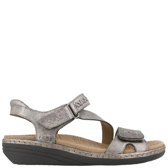 Taos Womens Zenith Pewter Hook&loop Comfort Wedge Sandals shoes sz 7
